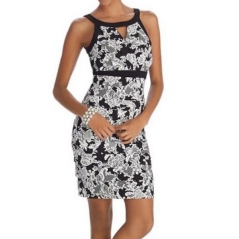 WHBM Womans Instantly Slimming Black & White Lace Sheath Dress Size 10
